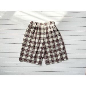 high waisted shorts 80s vintage Sharon‎ Young red white plaid flannel shorts